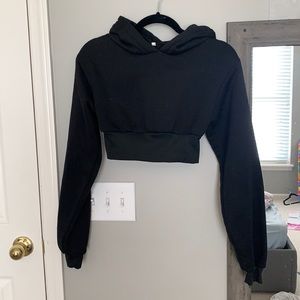 ROMWE Black Crop Hooded Sweatshirt